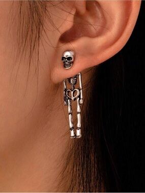 Silver-Tone Skeleton Drop Earrings
